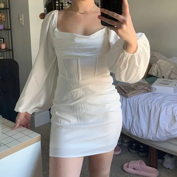 Princess Polly Women's Lillie Long Sleeve Minidress - White - Mini Dresses